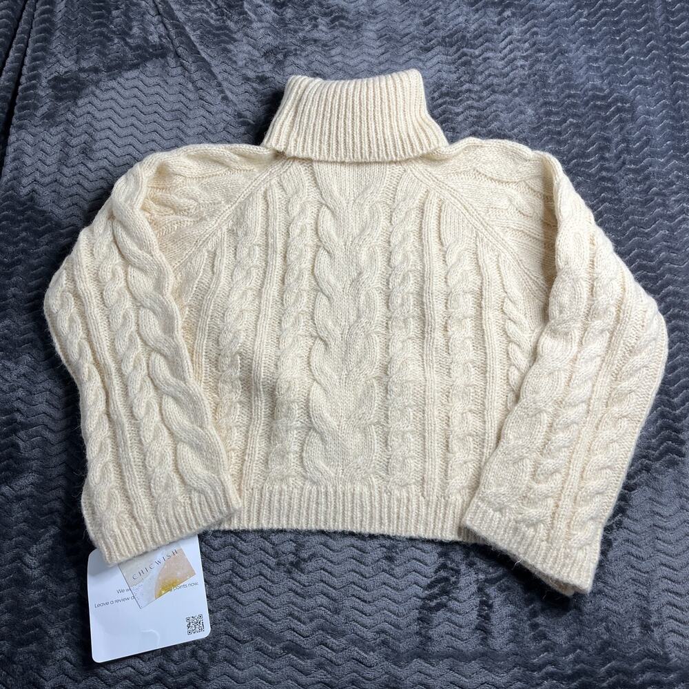 women Chicwish TURTLENECK KNIT CROP SWEATER IN Beige Size M/L NWT